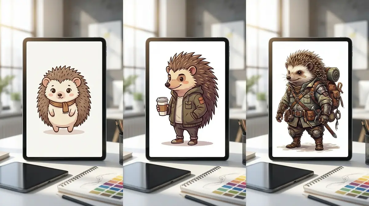 ハリネズミ擬人化のデザイン例|レベル別3パターンを比較